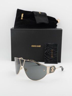 Roberto Cavalli SRC093 0300 Shield Sunglasses - Gold  / Smoke